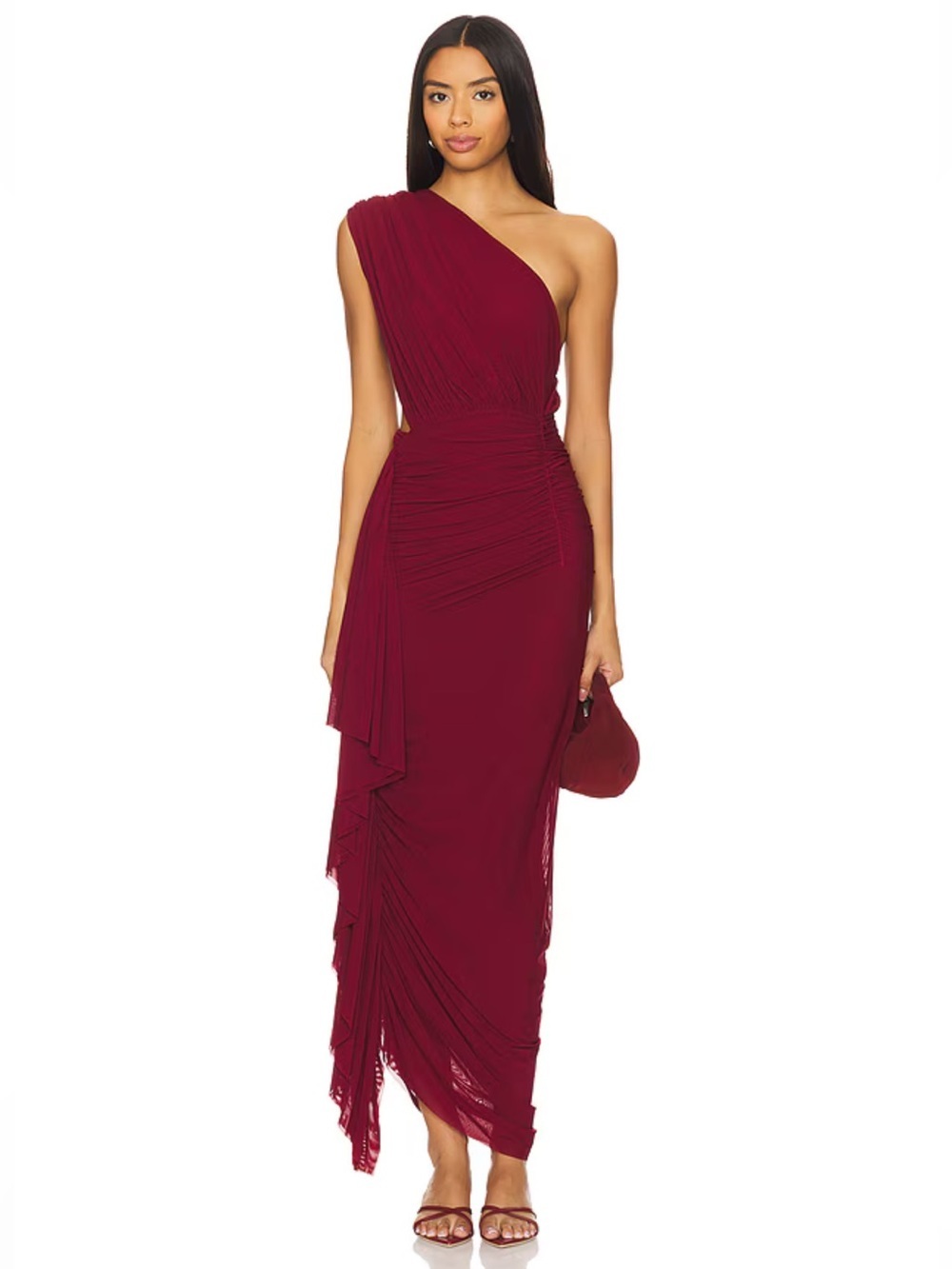 superdown juliet midi dress One-Shoulder oxblood Draped Cutout Gown Revolve XS